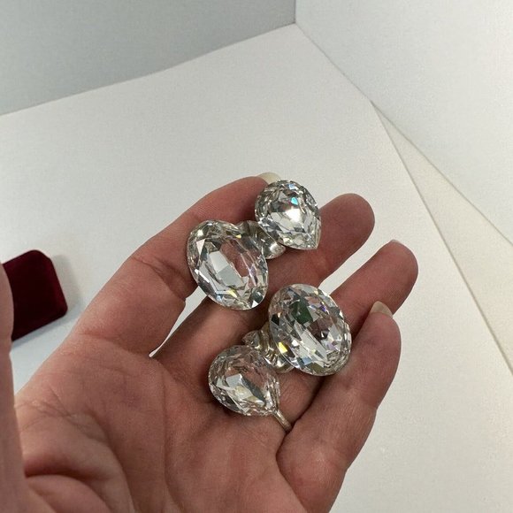 Vintage Womens Chunky Glass Dangle Drop Clip On Earrings - Picture 3 of 4